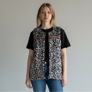 Uncle Frank Faux Fur Animal Print Open Front Sleeveless Vest Cardigan Medium